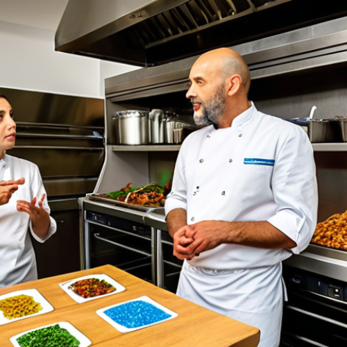 Home 11 2"
---
**Image Prompt 2: Circular Economy Consultant in Action**
"A diverse, professional sustainability consultant, dressed smartly yet practically, engages in a discussion with a chef or restaurant owner inside a bustling, modern kitchen in Braga, Portugal. They are actively demonstrating how to implement circular economy principles, perhaps pointing to organized recycling bins or repurposed food containers. The environment conveys efficiency, reduced waste, and a commitment to environmental consciousness. Natural lighting. --ar 16:9 --v