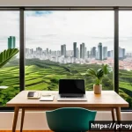 Home 20 신흥 직업군에서의 일과 삶의 균형 - A modern home office scene in a Brazilian apartment, featuring a young professional working on a lap...