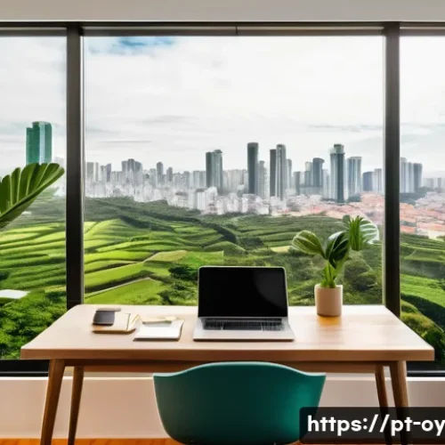Home 32 신흥 직업군에서의 일과 삶의 균형 - A modern home office scene in a Brazilian apartment, featuring a young professional working on a lap...