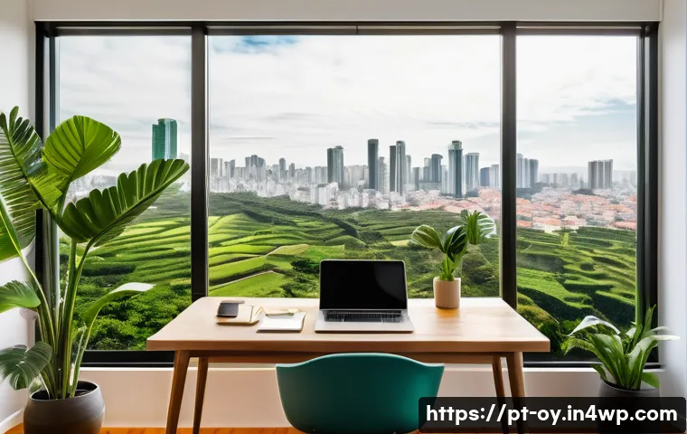 신흥 직업군에서의 일과 삶의 균형 - A modern home office scene in a Brazilian apartment, featuring a young professional working on a lap...