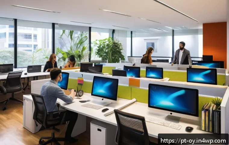 신흥 직업군에서의 사회적 책임 - A modern open office space in São Paulo, Brazil, featuring diverse young professionals collaborating...
