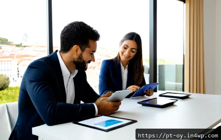 Home 17 신흥 직업군의 직무 만족도 조사 - Photorealistic modern Portuguese workplace survey scene, a diverse group of emerging-career professi...